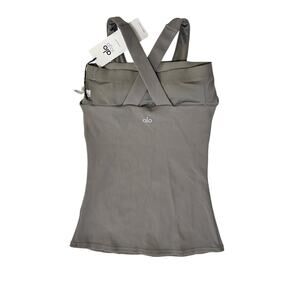 Alo Yoga Elevate Tank Studio Pro Ribbed Criss Cross Back Shadow Grey Size S NWT
